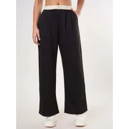 People by Pantaloons Jet Black Plain Trousers-picture-24