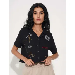 People By Pantaloons Jet Black Regular Fit Embroidered Shirt-picture-37