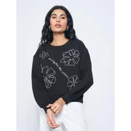 People By Pantaloons Jet Black Regular Fit Floral Print Sweatshirt-picture-30