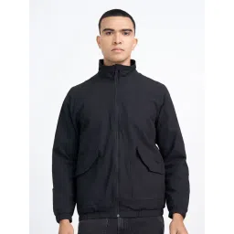 People By Pantaloons Jet Black Slim Fit Bomber Jacket-picture-36