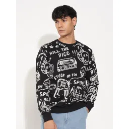 People By Pantaloons Jet Black Slim Fit Printed Sweatshirt-picture-36