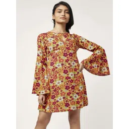 People by Pantaloons Mustard Floral Print A-Line Dress-picture-34