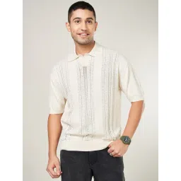 People By Pantaloons Off-White Cotton Regular Fit Textured Polo T-Shirt-picture-19