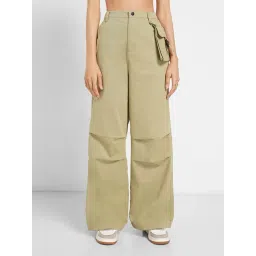 People By Pantaloons Olive Green Cotton Comfort Fit Trousers-picture-27