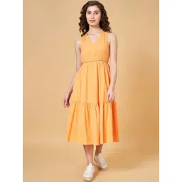 People by Pantaloons Orange Striped A-Line Dress-picture-42
