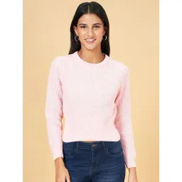 People by Pantaloons Pink Self Pattern Sweater-picture-13