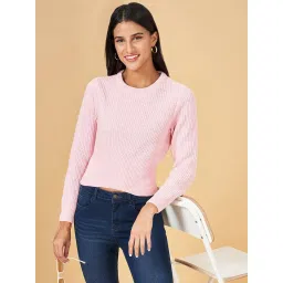 People by Pantaloons Pink Self Pattern Sweater image 4