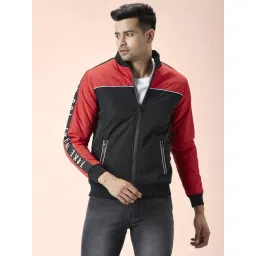 People By Pantaloons Red & Black Regular Fit Colour Block Jacket-picture-11