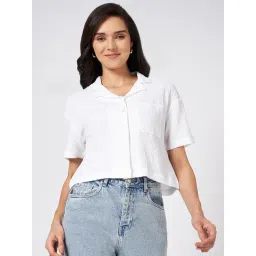 People By Pantaloons White Polyester Boxy Fit Casual Shirts-picture-30