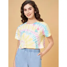 People by Pantaloons Yellow & Blue Cotton Printed T-Shirt-picture-26