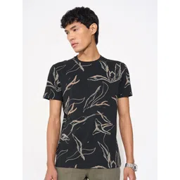 People Black & Beige Abstract Printed Slim Fit Pure Cotton T-shirt-picture-21