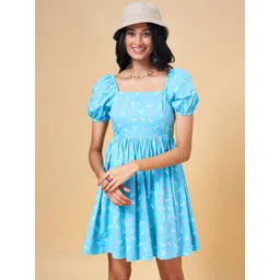 People Floral Print Puff Sleeve Fit & Flare Dress-picture-41