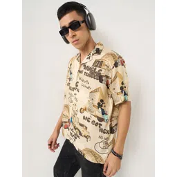 People Graphic Printed Lapel Collar Relaxed Fit Casual Shirt-picture-10