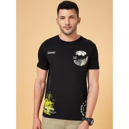 People Men Black Printed Pockets Slim Fit T-shirt-picture-32