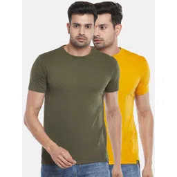People Men Olive Green & Yellow 2 Slim Fit T-shirt-picture-18