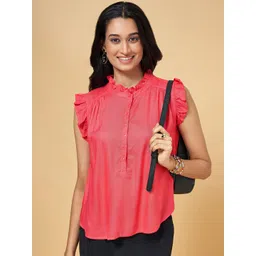 People Pink Mandarin Collar Shirt Style Top-picture-30