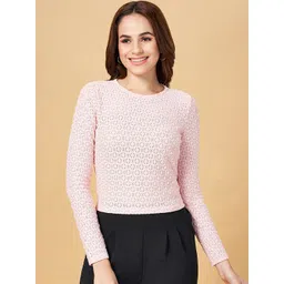 People Pink Self Design Round Neck Top-picture-12