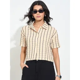 People Striped Cotton Shirt Style Crop Top-picture-40