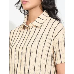 People Striped Cotton Shirt Style Crop Top image 4