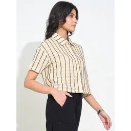 People Striped Cotton Shirt Style Crop Top image 5