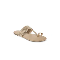 People Women Beige One Toe Flats with Laser Cuts-picture-29