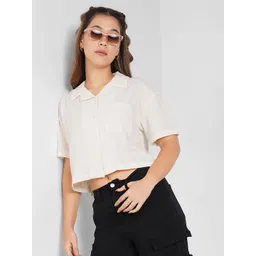 People Women Cotton Shirt Style Crop Top-image-21