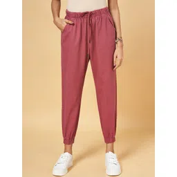 People Women Pink High-Rise Loose Fit Cotton Joggers-picture-36