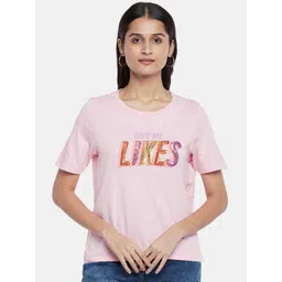 People Women Pink Typography Printed Cotton T-shirt-picture-34
