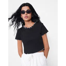 People Women Round Neck Fitted Cotton Crop Top-image-23