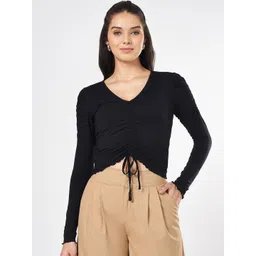 People Women Solid Crop Fitted Top-image-11