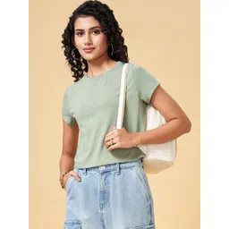 People Women Solid Round Neck Cotton Top-picture-17