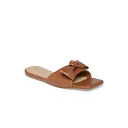 People Women Tan Open Toe Flats with Bows-picture-34