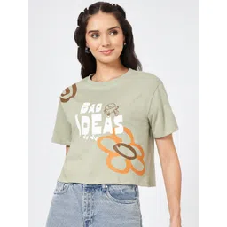 People Women Typography Printed Round Neck Cotton Boxy T-shirt-picture-10