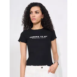 People Women Typography Printed Slim Fit T-shirt-image-36