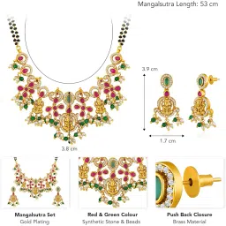 peora Gold Plated Cubic Zirconia Synthetic Stone & Black Beads Studded Mangalsutra & Dangle Earrings Jewellery Anniversary Gift for Women image 3