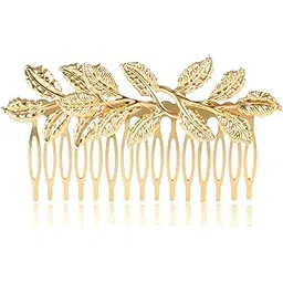 Peora Gold Plated Leaf Design Hair Comb Slides Elegant Hair Pin Stylish Fashion Jewellery Gift For Girls & Women-picture-11