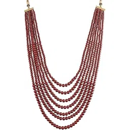 peora 7 Layered Traditional Maroon Beaded Moti Mala Maharaja Haar/Dulha Groom Necklace for Men-picture-18