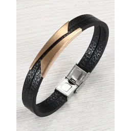 Peora Black Synthetic Leather with Rose Gold Plated Bracelet-picture-28