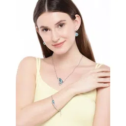 Peora Butterfly Blue Crystal Combo of Pendant Set with Earrings Bracelet-picture-26