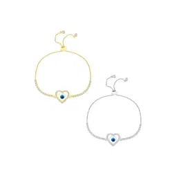 Peora Combo of Golden & Silver Heart Charm Bracelet Set for Women-picture-40