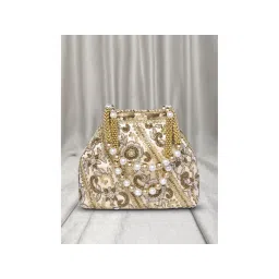 Peora Cream Embroidered Casual Evening Bridal Potli Style Purse for Women-picture-16