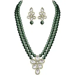 peora Crystal Faux Pearl Kundan Necklace & Jewelry Set Gift for Women-picture-27