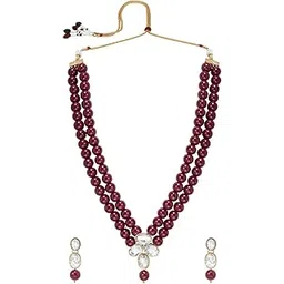 peora Crystal Faux Pearl Kundan Necklace & Jewelry Set Gift for Women-picture-26