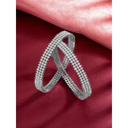 Peora Fancy Silver Roudium-Plated Cubic Zirconia Bangles - Set of 2-picture-30