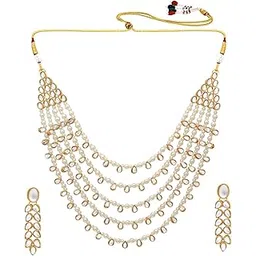 peora Faux Pearl Kundan Layered Necklace & Jewelry Set Gift for Women-picture-47