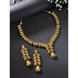 Peora Gold Plated Champagne Crystal Studded Handcrafted Jewellery Set-picture-34