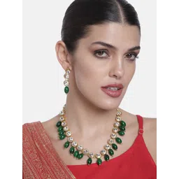 Peora Gold Plated Crystal Beaded Green Choker Jewellery Set-picture-31