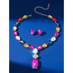 Peora Gold-Plated Crystals Studded Necklace With Studs-picture-19