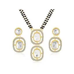 Peora Gold Plated Cubic Zirconia Crystal & Black Mangalsutra & Earrings Set-picture-25