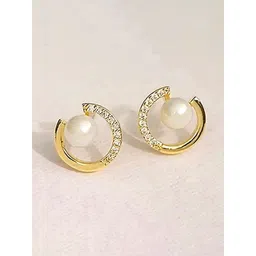 Peora Gold-Plated Cubic Zirconia Studded And Pearls Beaded Circular Shaped Studs-picture-15